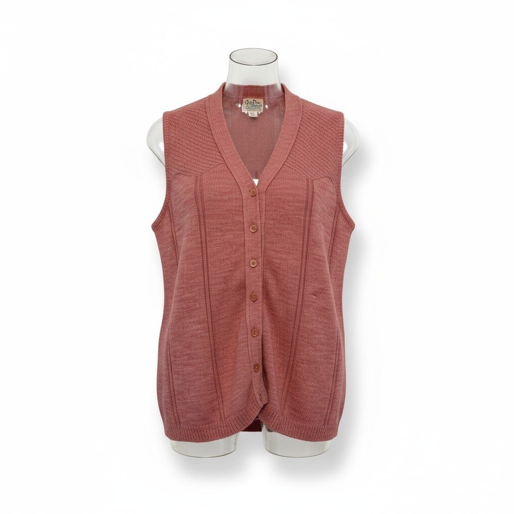Vintage Azure Vest Womens Button Up Sleeveless‎ Knit Top Pink Casual Grandma